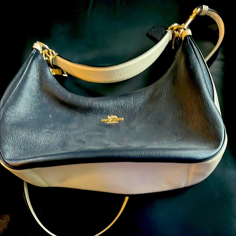 Coach Black and Cream Shoulder Bag with Gold Hardware